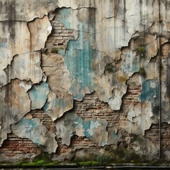 Vintage urban decay showcasing distressed brick wall with peeling paint, a testament to time