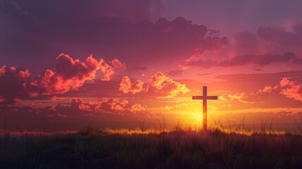 The Cross Under Sunset Sky