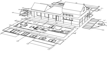 house architectural project sketch 3d illustration	
