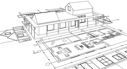 house architectural project sketch 3d illustration	