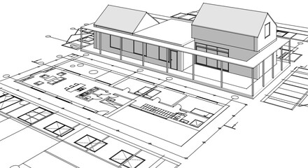house architectural project sketch 3d illustration	