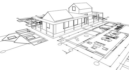 house architectural project sketch 3d illustration	