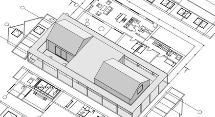 house architectural project sketch 3d illustration	