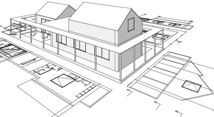 house architectural project sketch 3d illustration	