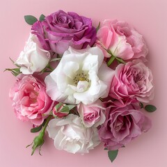 Fototapeta premium Pink and white vibrant rose displaying on pink background