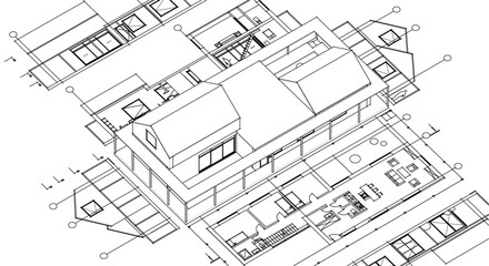 house architectural project sketch 3d illustration	