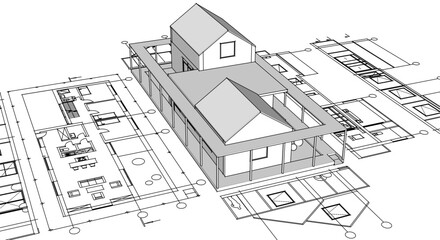 house architectural project sketch 3d illustration	