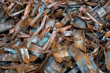scrap metal on a construction site, collected for recycling
