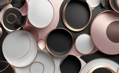 silver, black and pink gold circle frame neumorphism minimal style. HD quality. abstract texture seamless wallpaper background for designers