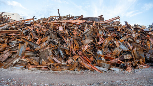 scrap metal on a construction site, collected for recycling