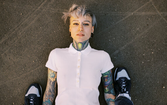 Portrait of Cool  Woman on the asphalt 