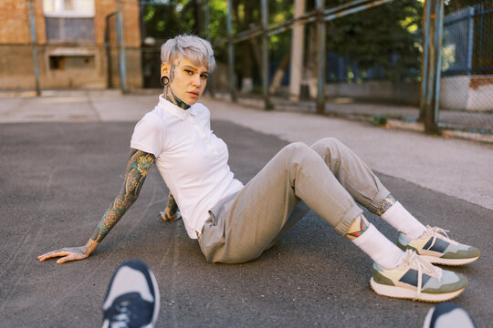 Portrait of Cool  Woman on the street .
