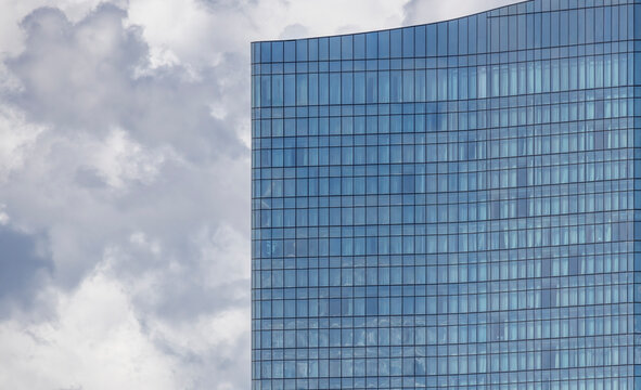 A blue glass building