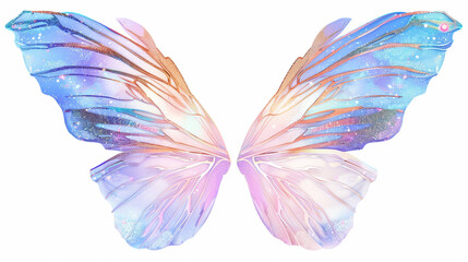 Iridescent fairy wings on a white background,