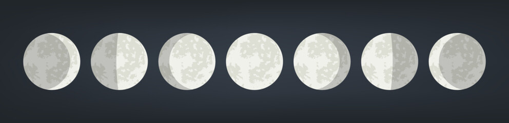Moon phases astronomy icons set. The entire cycle from new moon to full. Vector illustration