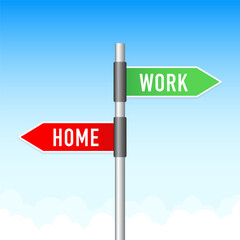 Obraz premium Direction road sign with home and work words. Work and Home Signpost. Vector illustration