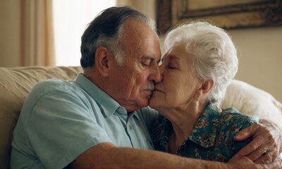 portrait of a senior couple kissing