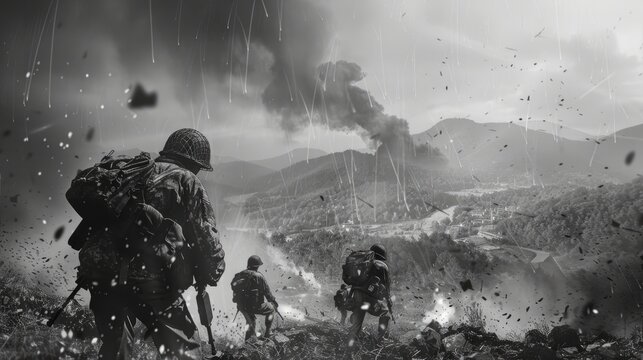 vintage grayscale picture of korean war generative ai