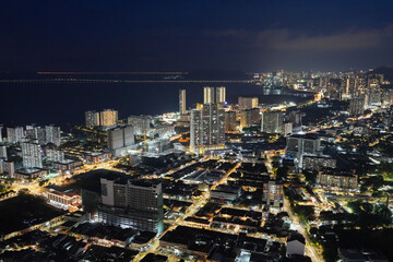 The Cityscape of Georgetown on Penang in Malaysia Asia in the Night Time
