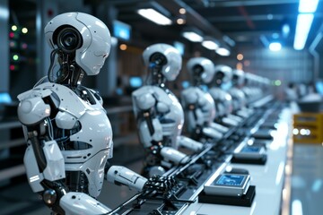 Fototapeta premium Advanced robots working in a factory, AI generated