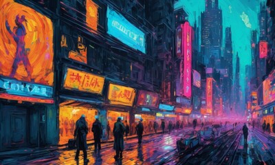 Naklejka premium painting of a cityscape in oil, in the style of famous artists