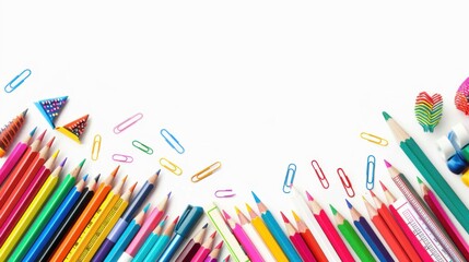 School stationery isolated over white backgroud with copyspace