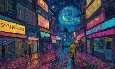 Obraz premium painting of a cityscape in oil, in the style of famous artists