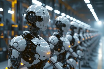 Fototapeta premium Advanced robots working in a factory, AI generated