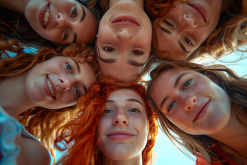 Fototapeta premium Surrounded group of Caucasian people looking at camera with confidence.
