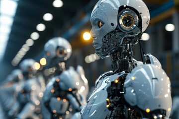 Advanced robots working in a factory, AI generated