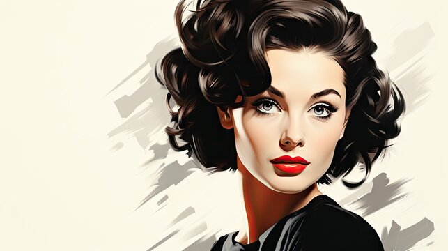 A vibrant, retro pop art-style illustration of a glamorous woman with a classic hairstyle