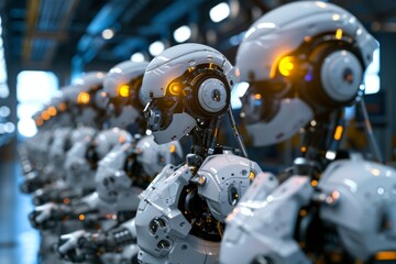 Fototapeta premium Advanced robots working in a factory, AI generated
