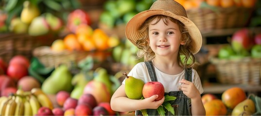 Fototapeta premium Concept: Transmission to the new generation,Smiling Happy Child fruit vendor