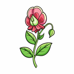 Sweet Pea flower cartoon style Icon Vector clipart Illustration