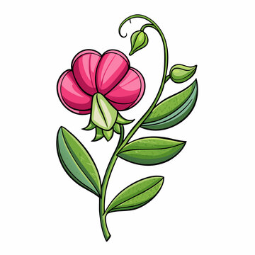 pink flower stem green leaves clip art preview