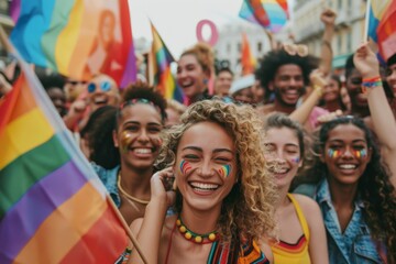 Fototapeta premium A Vibrant Celebration of Diversity at a Colorful Pride Parade. Pride Month. Celebration of the LGBTQ+ community