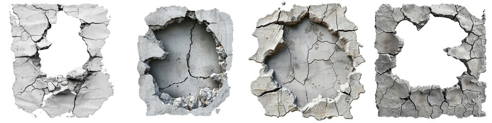 Hole in the wall - texture - various concrete wall surfaces, hole shapes and textures  On A Clean White Background Soft Watercolour Transparent Background