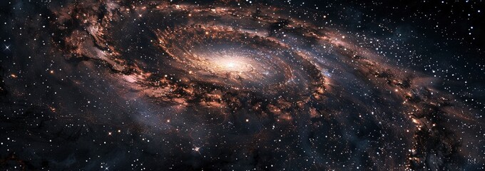 a spiral galaxy with black hole in the center, dark background