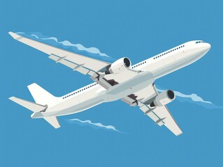 A white passenger plane flying in the sky