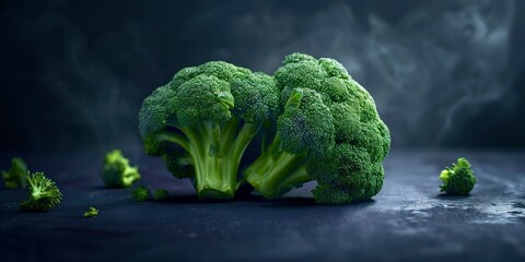 piece of broccoli on a dark gray background