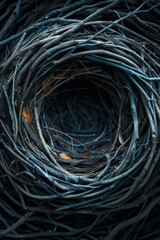 Artistic rendering of a nest composed of angular lines and shapes, creating a sharp and modern aesthetic,