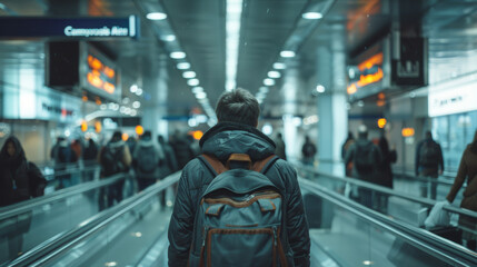 Fototapeta premium Airport Boarding Bridge, people around, cinematic shot