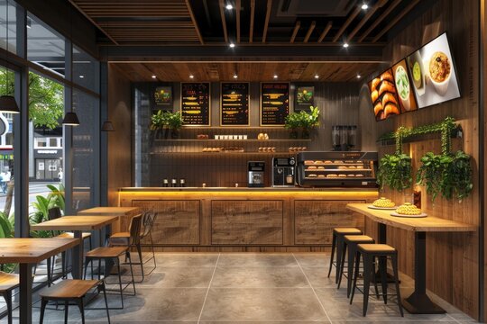 quick service restaurant interior . ai generated
