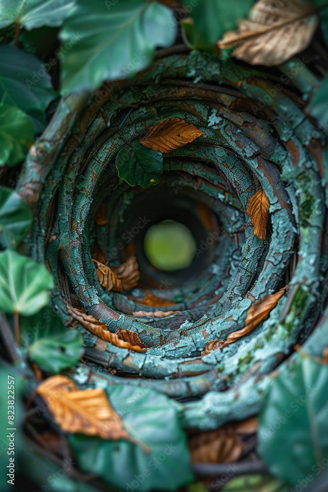 Aufkleber abstract image of leaves and twigs spiraling inward to form a cohesive nest, symbolizing the creatio