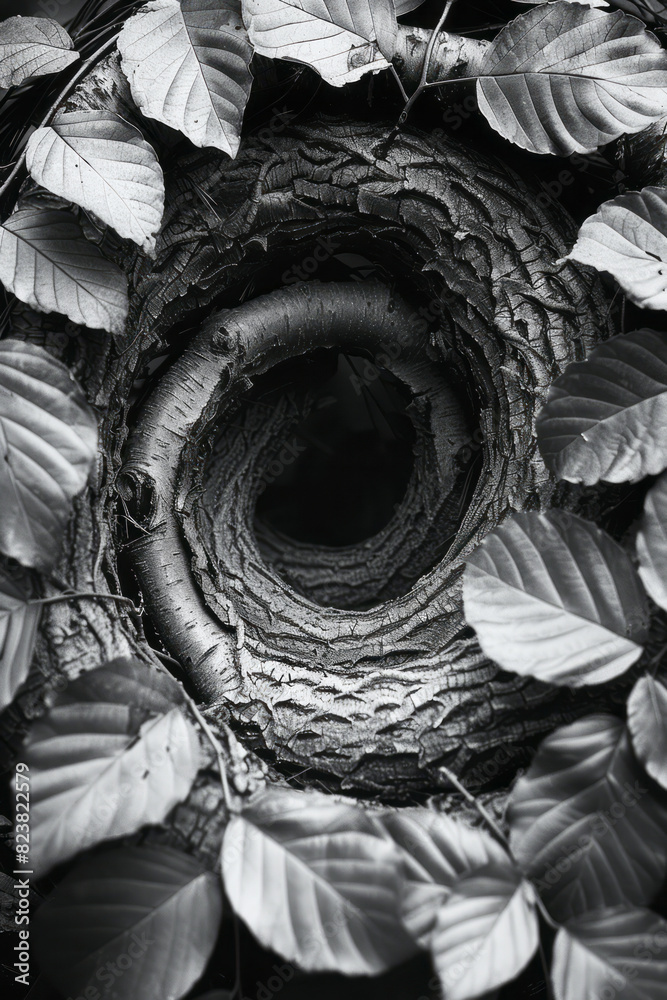 Aufkleber Abstract image of leaves and twigs spiraling inward to form a cohesive nest, symbolizing the creation process,
