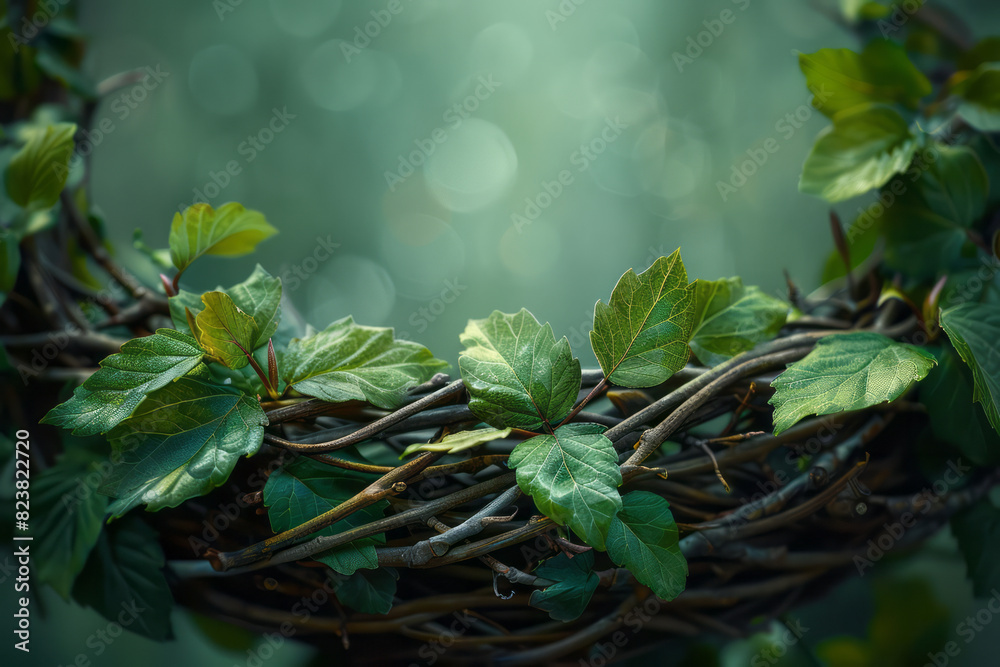 Aufkleber Illustration of twigs and leaves merging into a complex lattice structure, symbolizing the intricate design of a nest,