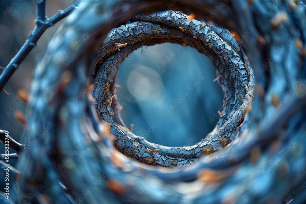 Aufkleber Abstract image of twigs being bent and twisted into the curved walls of a nest, showing the transformation from chaos to order,