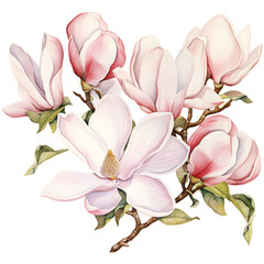Obraz premium A beautiful digital illustration of pink and white magnolia flowers in bloom, perfect for floral designs and nature-themed projects.