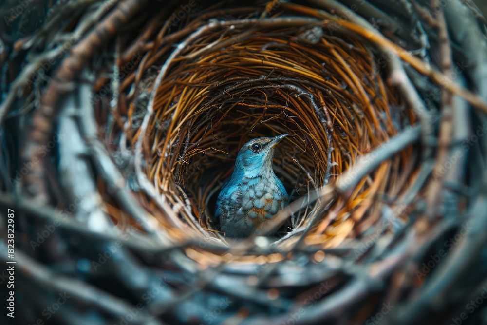 Aufkleber Abstract image of a bird shaping a nest by weaving twigs into elaborate patterns, demonstrating the artistry of nest building,
