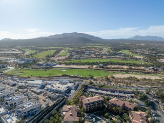 Aerial view of luxury golf course on the pacific ocean in Los Cabos, Cabo San Jose, Mexico